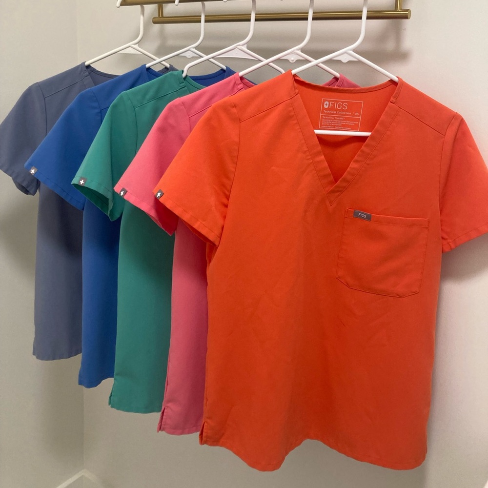 Figs V-neck short sleeved one pocket scrub